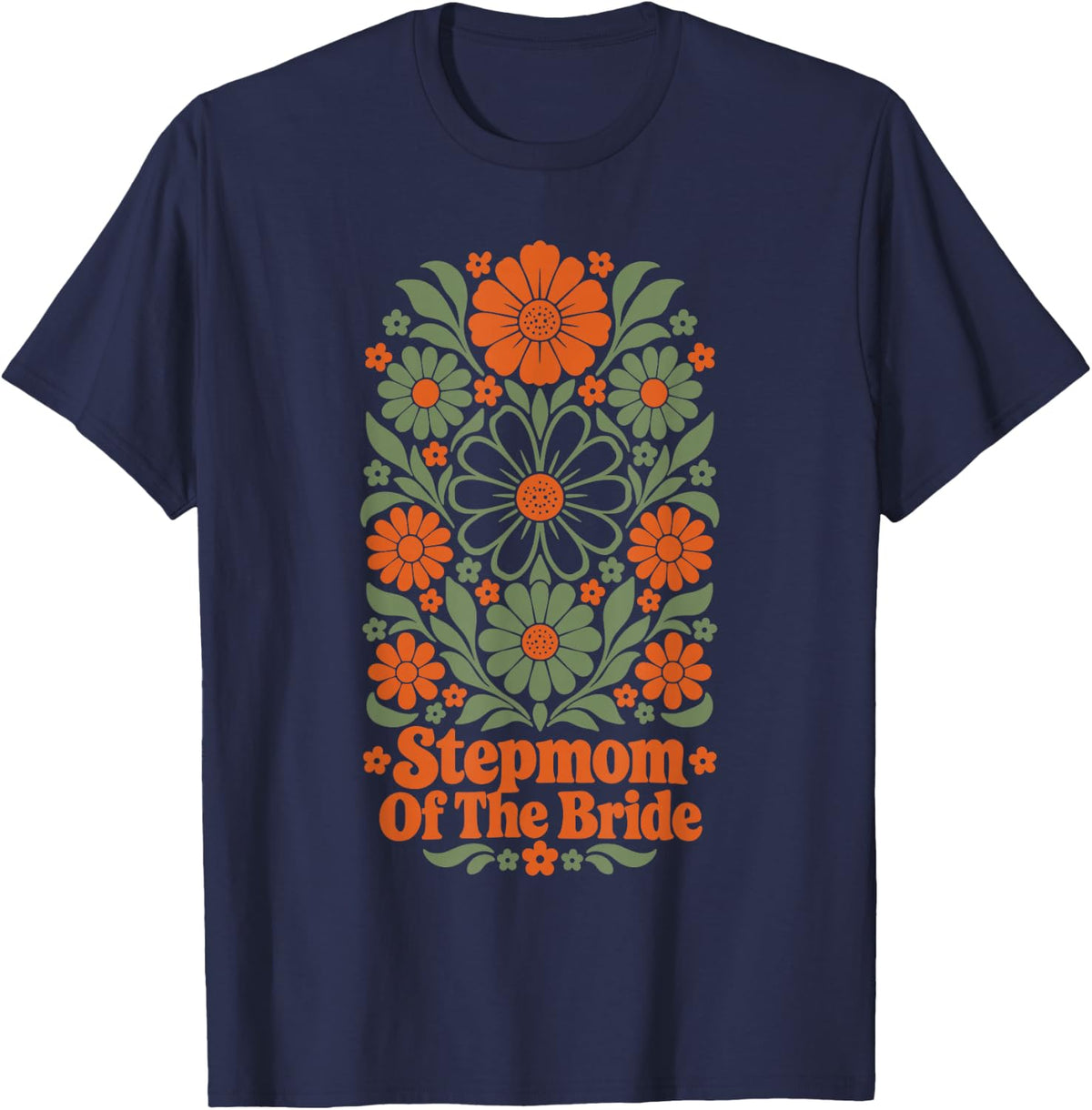 Stepmom of The Bride Floral Botanical T-Shirt - Navy Blue
