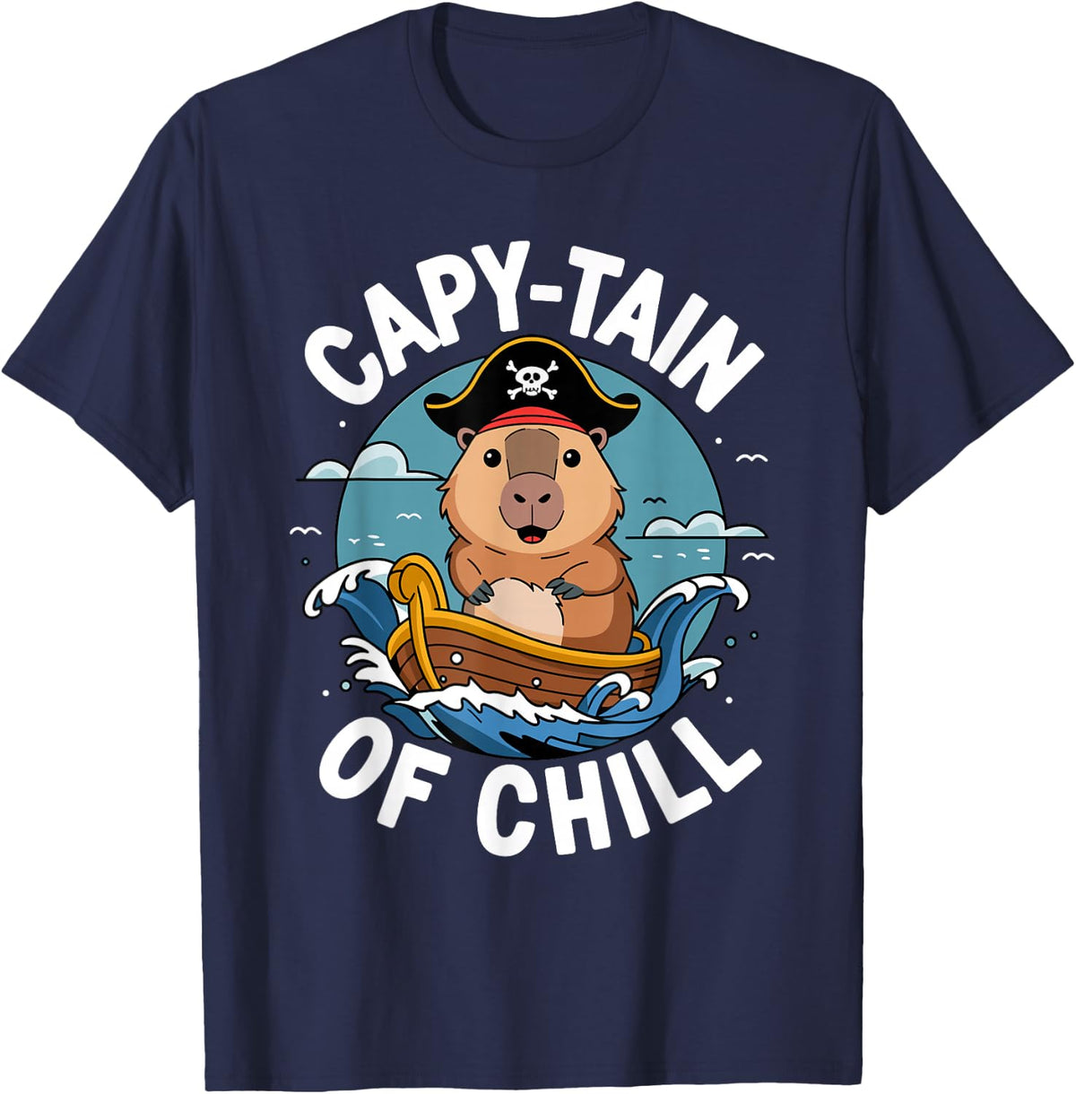 Unisex-Adult Capybara Cartoon T-Shirt, Black, Small, Short Sleeve - Navy Blue