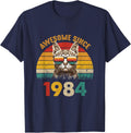 42nd Birthday shirt 42 Year Old Cat Lover Awesome Since 1984 T-Shirt - Navy Blue