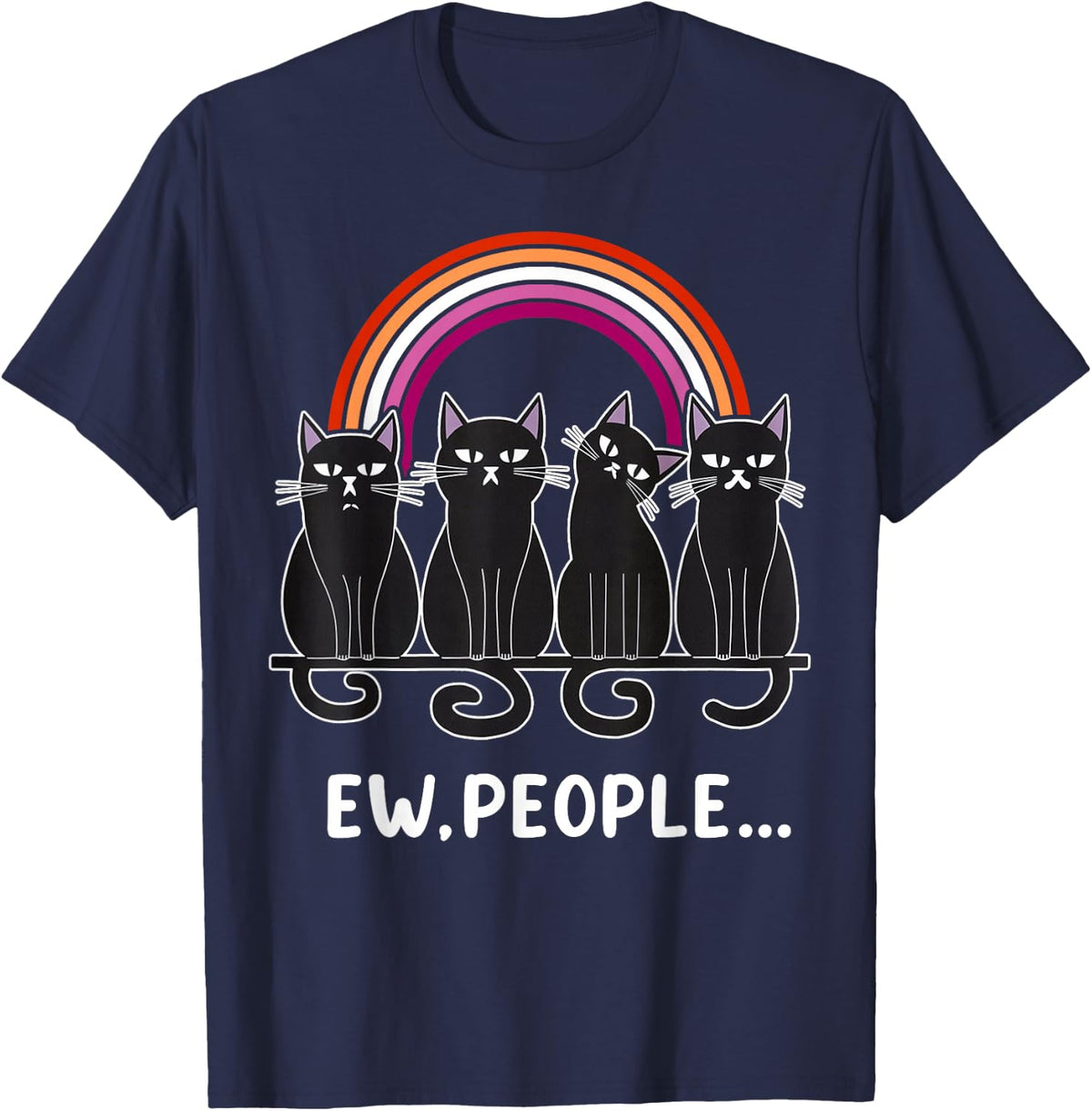 Funny Black Cats with Lesbian Rainbow T-Shirt - Navy Blue