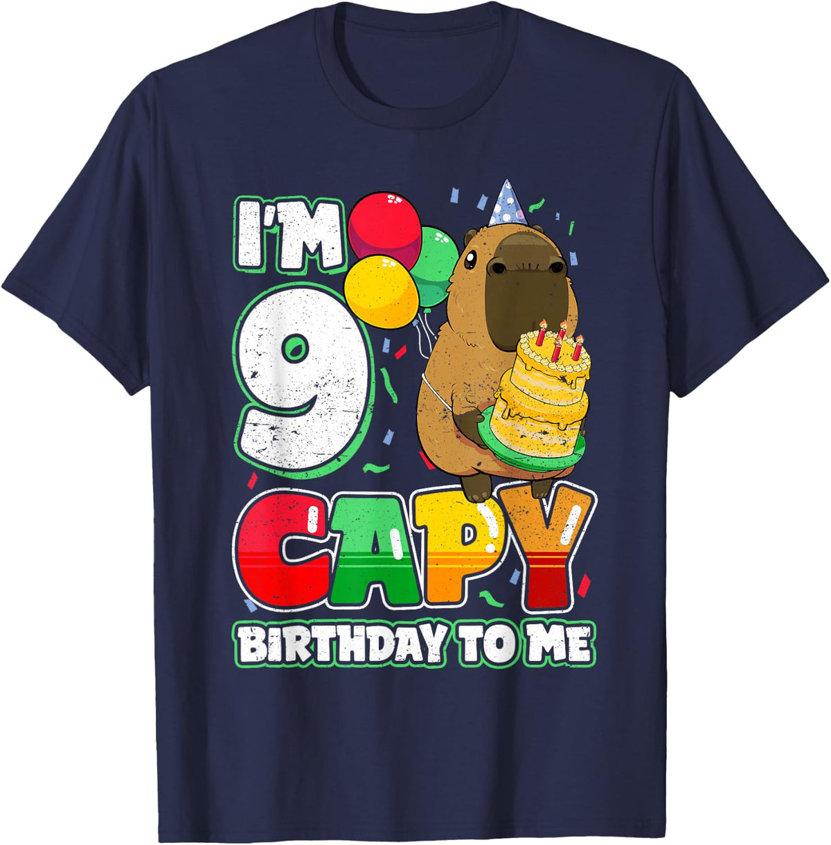 9 Years Old Capy Birthday to Me 9th Birthday Capybara Tee T-Shirt - Navy Blue