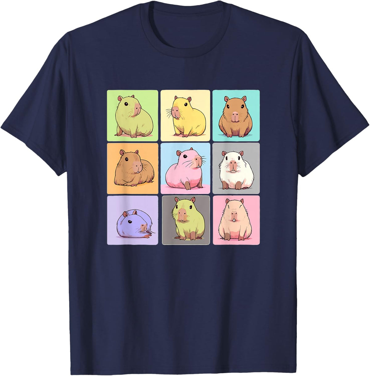 Funny Kawaii Capybara Cute Tees T Shirts For Capybara Lovers Men Women Kids - Navy Blue