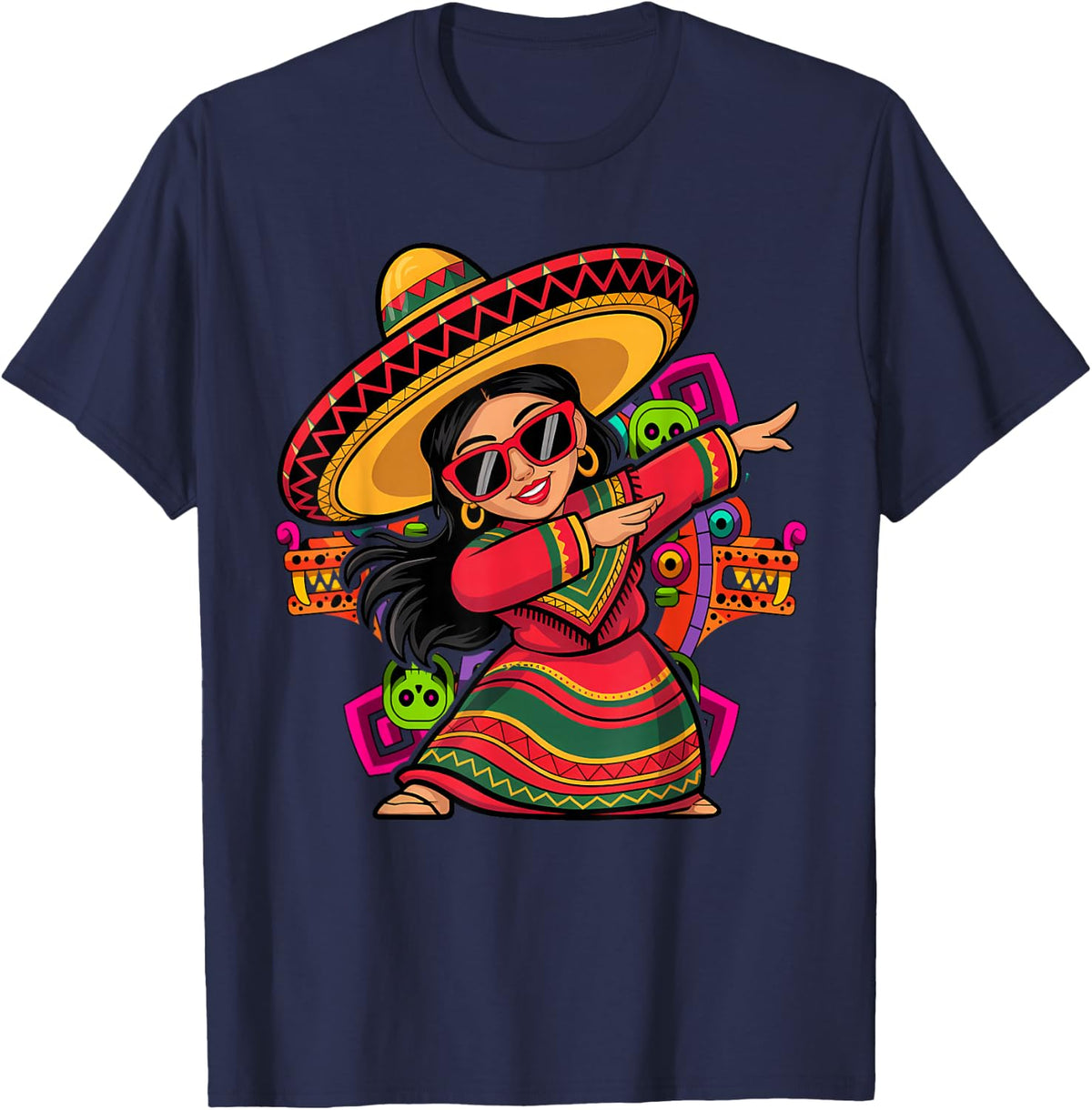 Cinco De Mayo Dabbing Mexican Women Funny Cinco de Mayo T-Shirt - Navy Blue