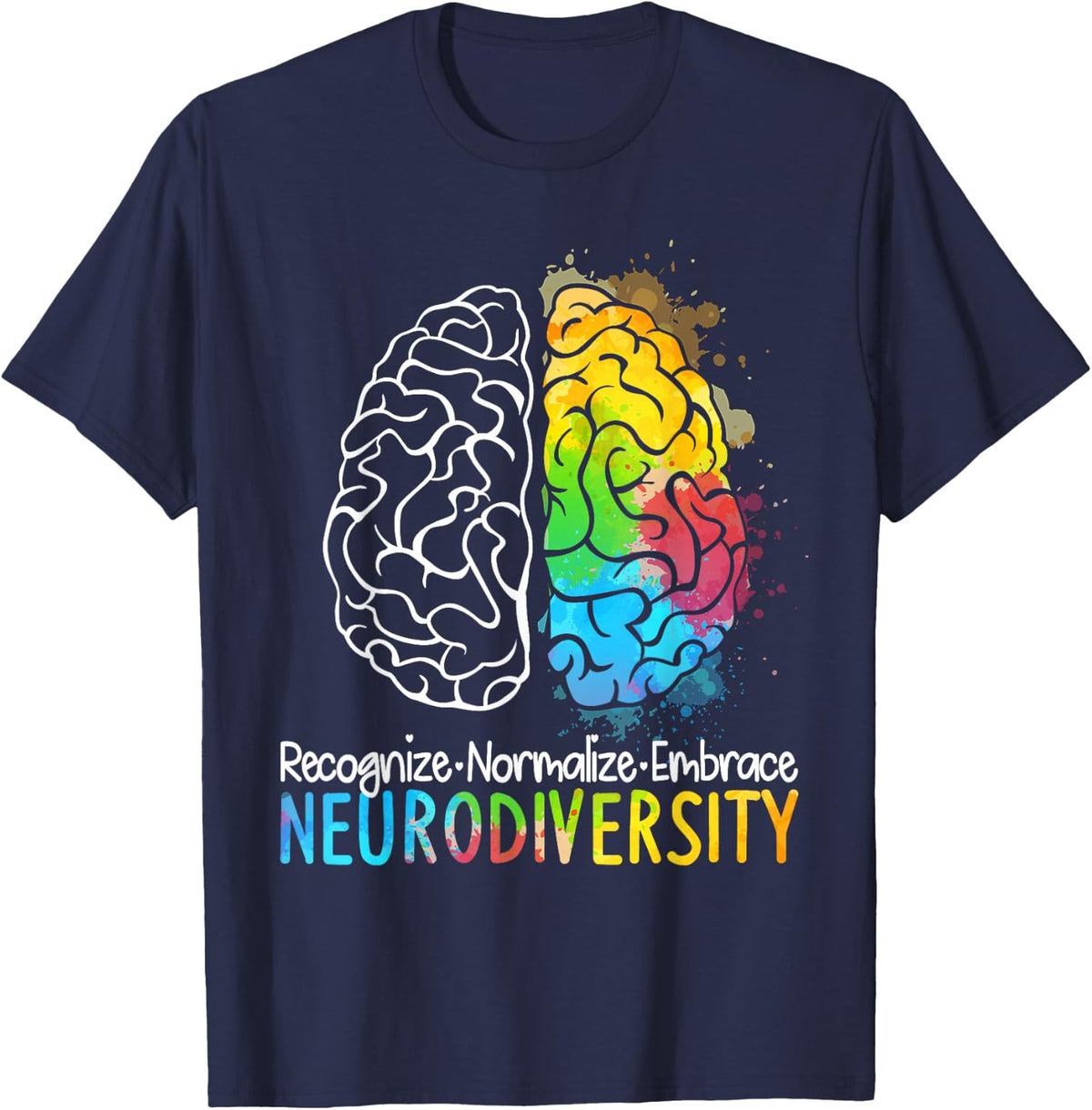 Neurodiversity Shirt Autism Spectrum ASD ADHD Rainbow Brain T-Shirt - Navy Blue
