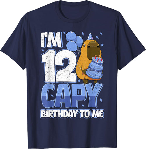12 Years Capy Birthday To Me Boys 12th Birthday Capybara Tees T-Shirt - Navy Blue