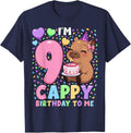 Capybara Birthday Shirt 9 Kawaii Girl Tee 9th Birthday T-Shirt for Girls Kids - Navy Blue