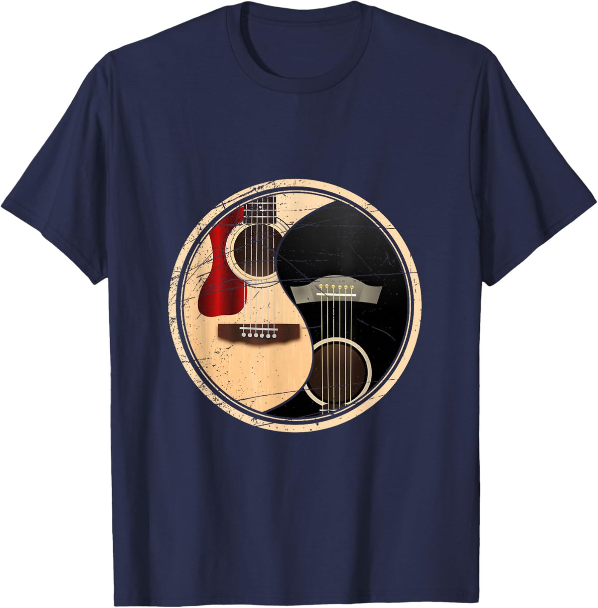 Guitarist Music Gift Yin Yang Guitar T-Shirt - Navy Blue