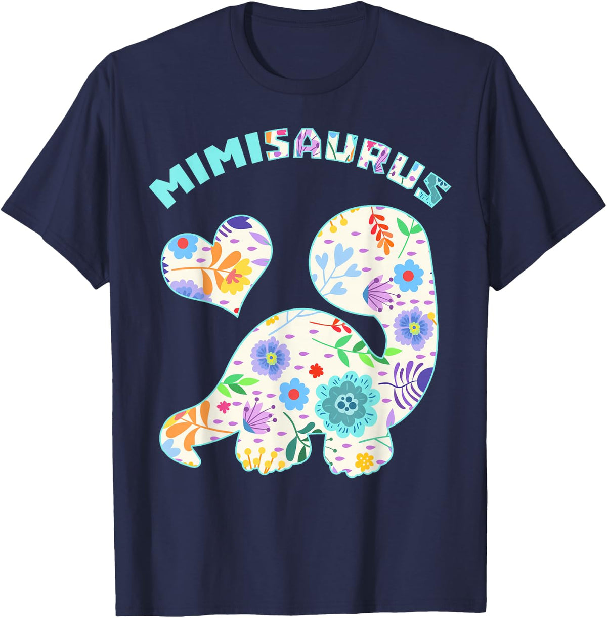 Mimisaurus Dinosaur Family Relationship Dino Floral T-Shirt - Navy Blue