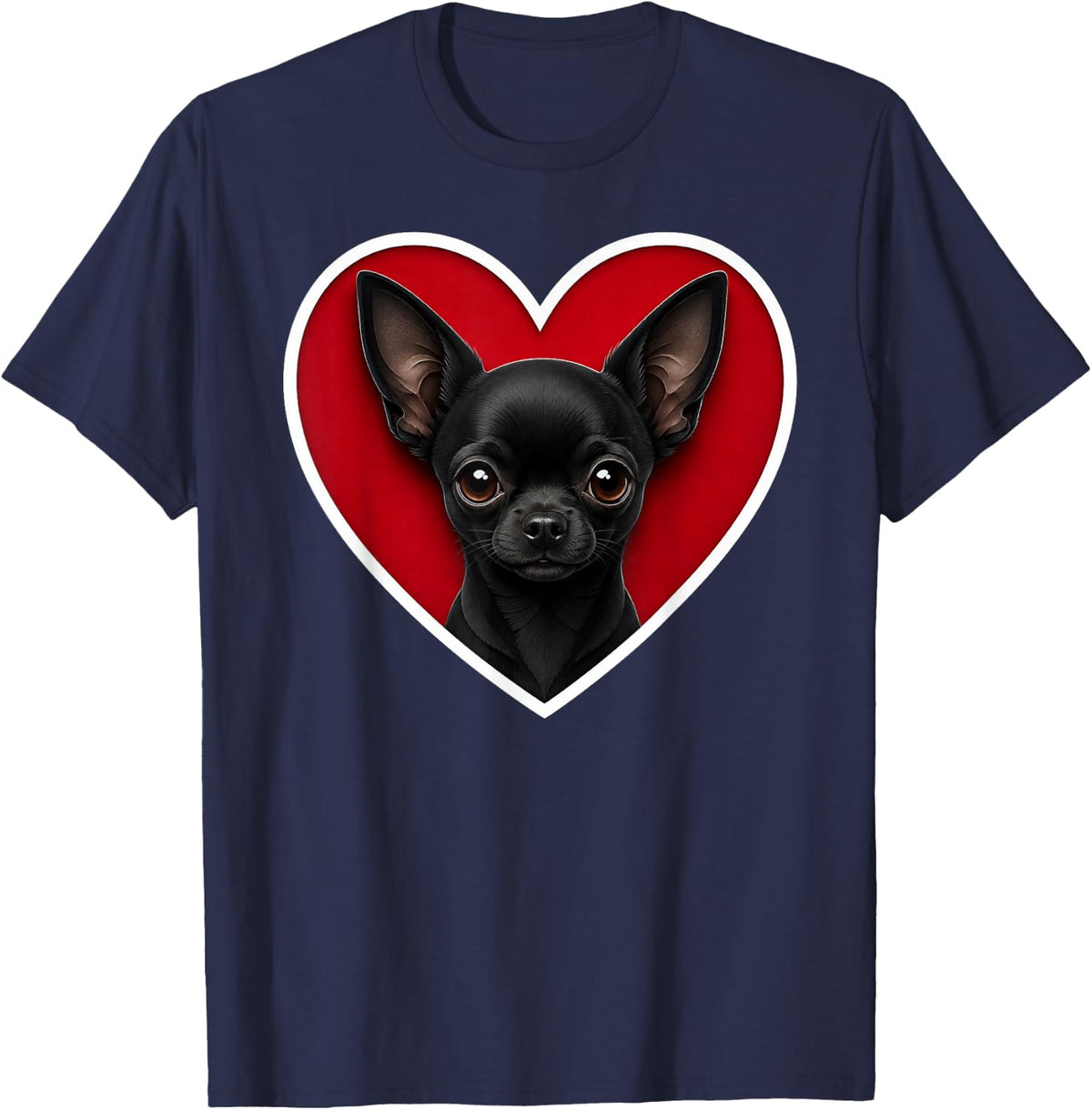 Black Chihuahua Heart T-Shirt - Navy Blue