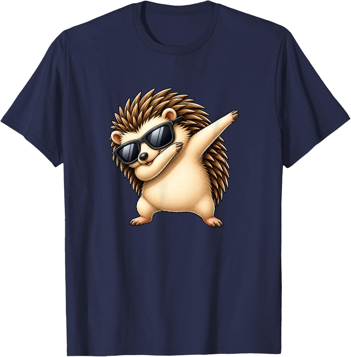 Funny Hedgehog Dab Sunglasses Cartoon Design T-Shirt - Navy Blue