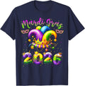 Happy Mardi Gras 2026 Jester Hat New Orleans Men Women Kid T-Shirt - Navy Blue