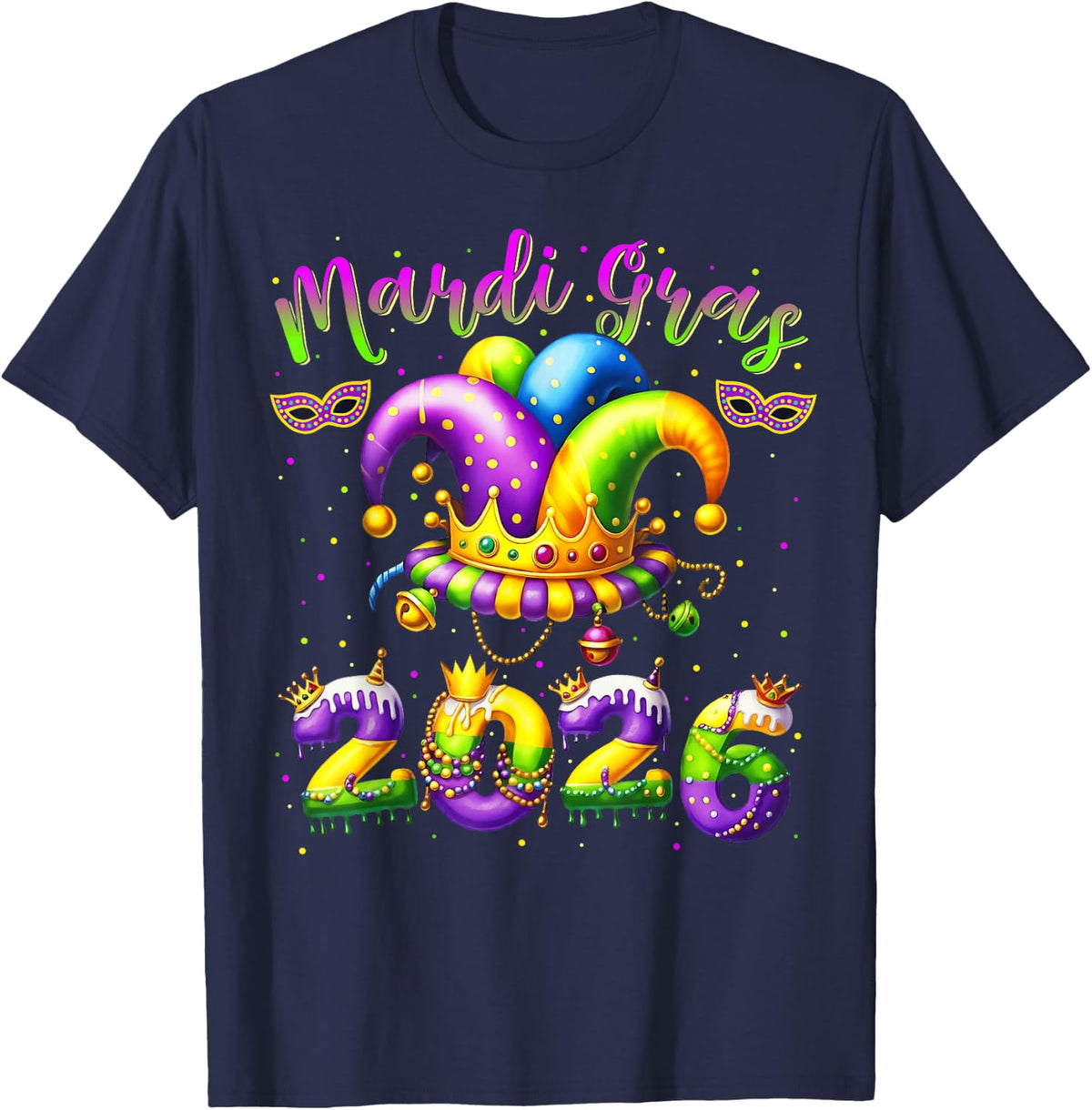 Happy Mardi Gras 2026 Jester Hat New Orleans Men Women Kid T-Shirt - Navy Blue