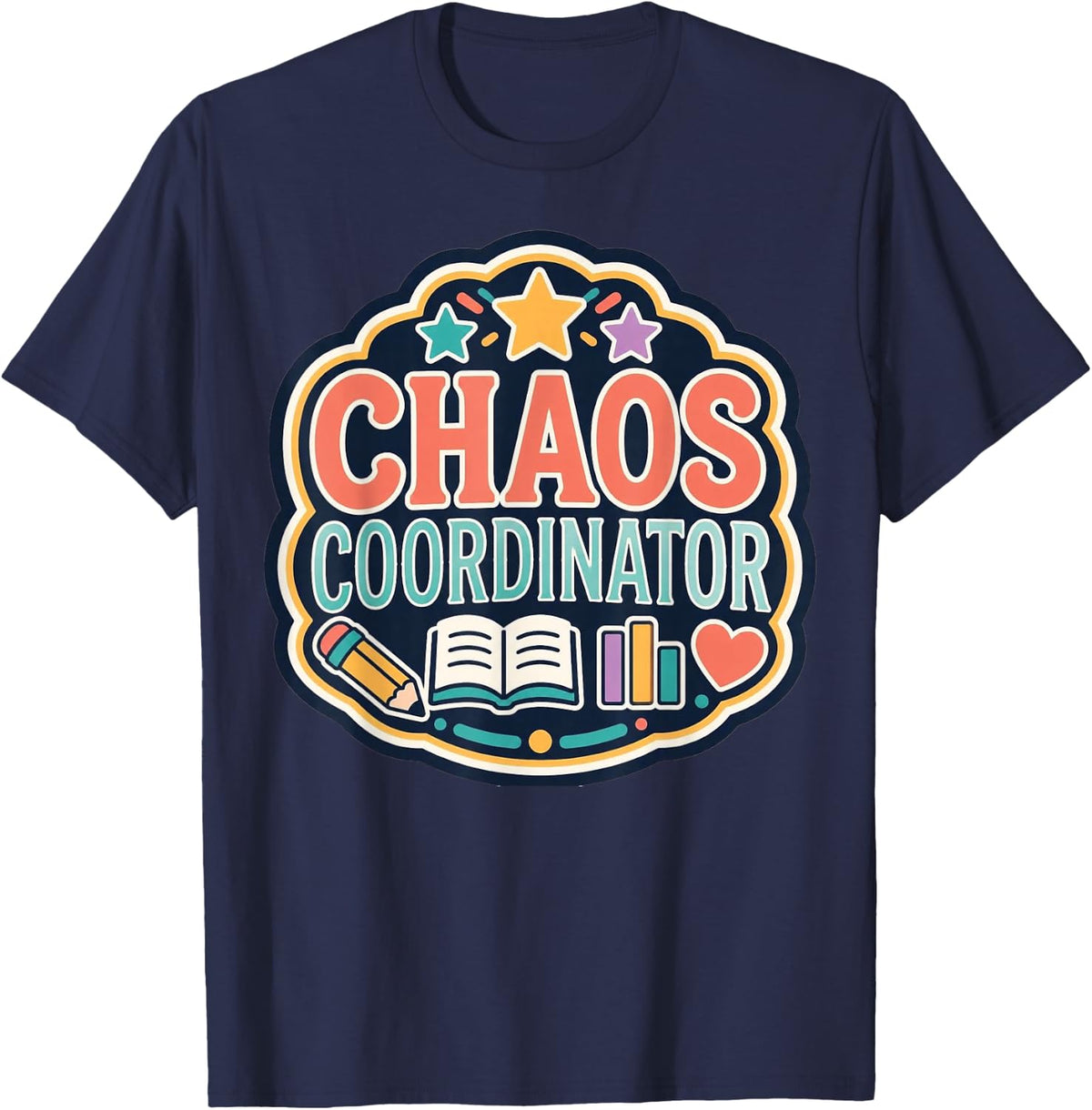Chaos Coordinator Teacher Retro School Graphic T-Shirt - Navy Blue