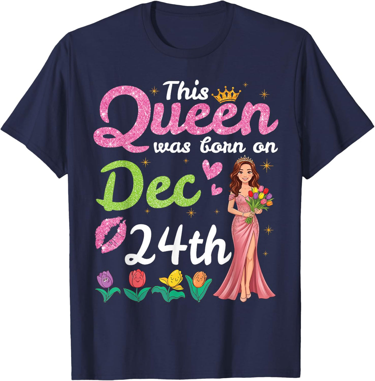 This Queen was Born On December 25th Happy Birthday to Me T-Shirt - Navy Blue
