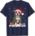 Funny Pitbull Christmas Sweater Santa Hat Dog T-Shirt - Navy Blue