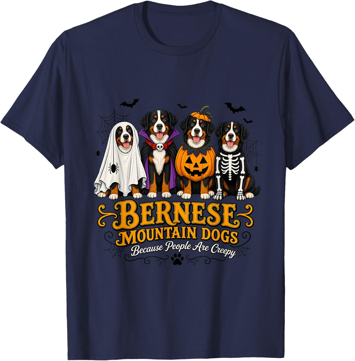 Bernese Mountain Dogs Halloween Costume Fun T-Shirt - Navy Blue