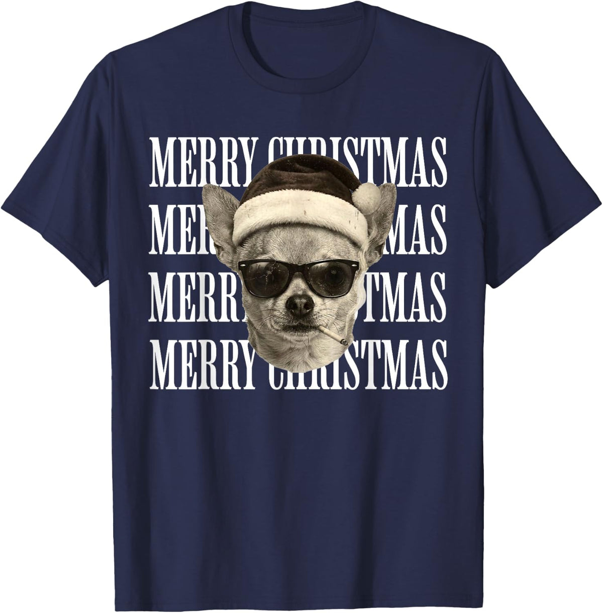 Chihuahua Merry Christmas mom, dad, Owner, Funny Dog Holiday T-Shirt - Navy Blue