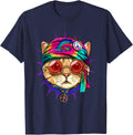 Tie Dye Cat Shirt Hippy Psychedelic Cat Peace Sign Cat Lover T-Shirt - Navy Blue