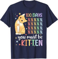 100th Day Of School Cat You Must Be Kitten Student Kids T-Shirt - Navy Blue
