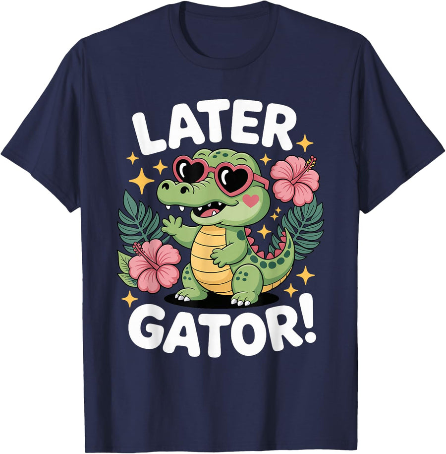 Alligator Later Gator Teacher Summer Last Day Fun T-Shirt - Navy Blue