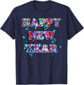 Happy New Year Confetti Tee New Yr's Eve Sparkle Lights Tee T-Shirt - Navy Blue