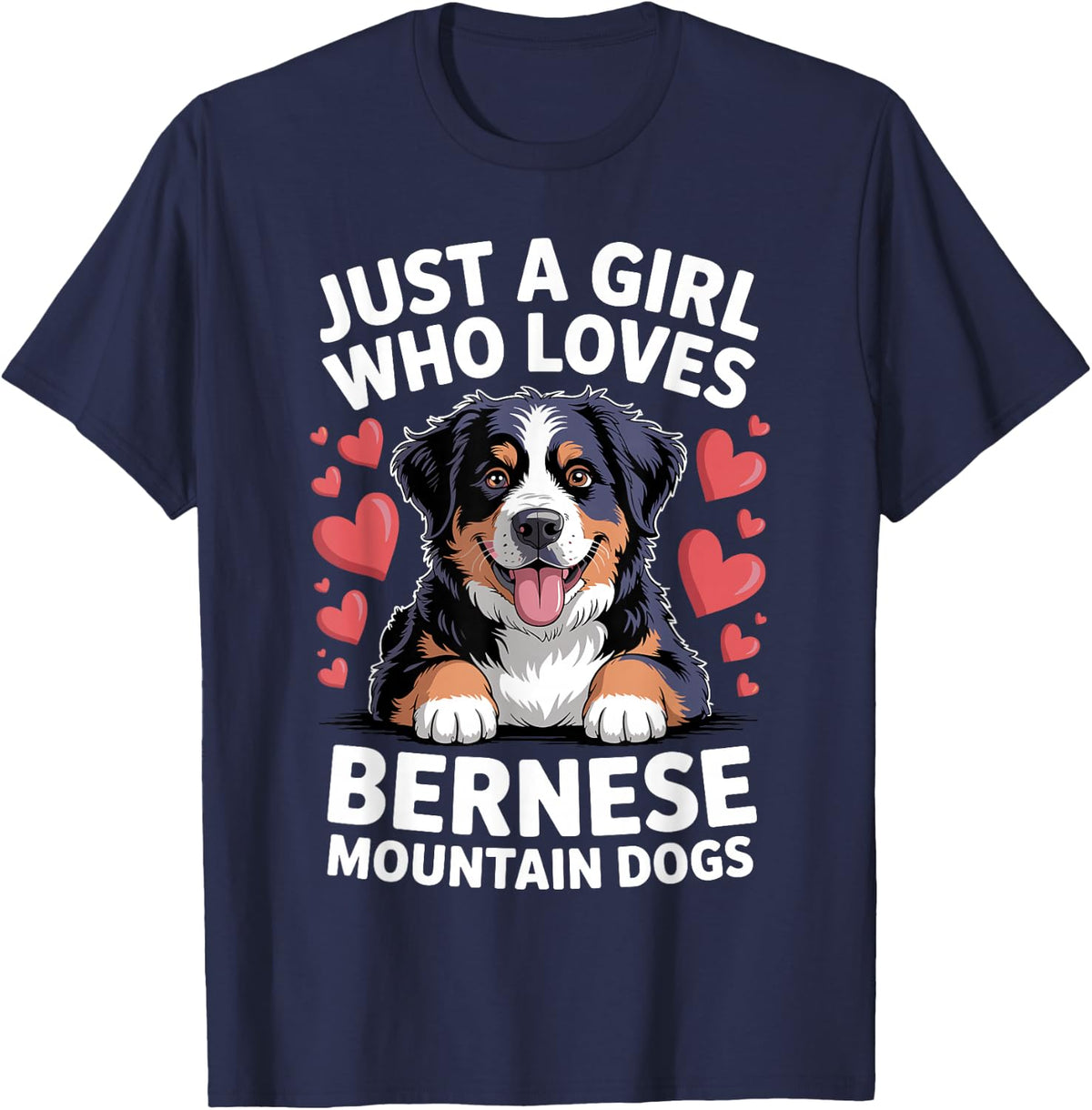 Bernese Mountain Dog Art for Women Girls Berner Sennenhund T-Shirt - Navy Blue