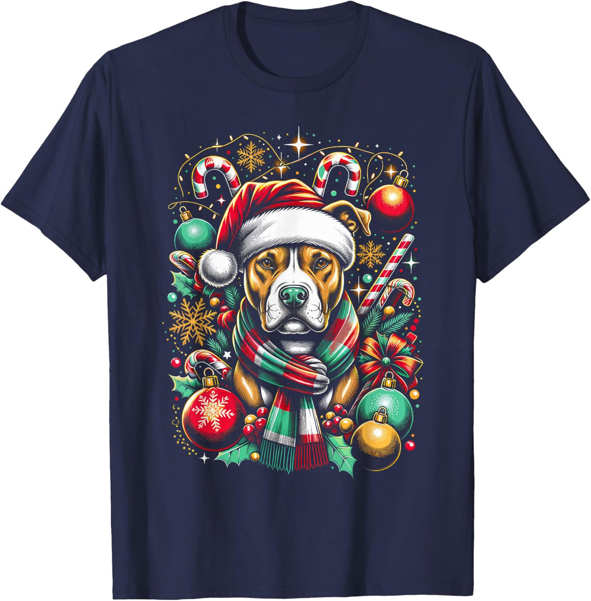 Christmas Pitbull Merry Christmas Xmas Morning Holiday T-Shirt - Navy Blue