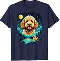 Goldendoodle Under The Moon and Stars T-Shirt - Navy Blue