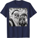 Funny Santa Selfie with Basenji Dog Christmas T-Shirt - Navy Blue