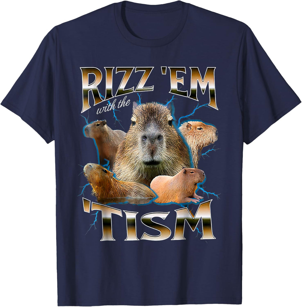 Funny Oddly Dank Meme Rizz Em With The Tism Capybara T-Shirt - Navy Blue