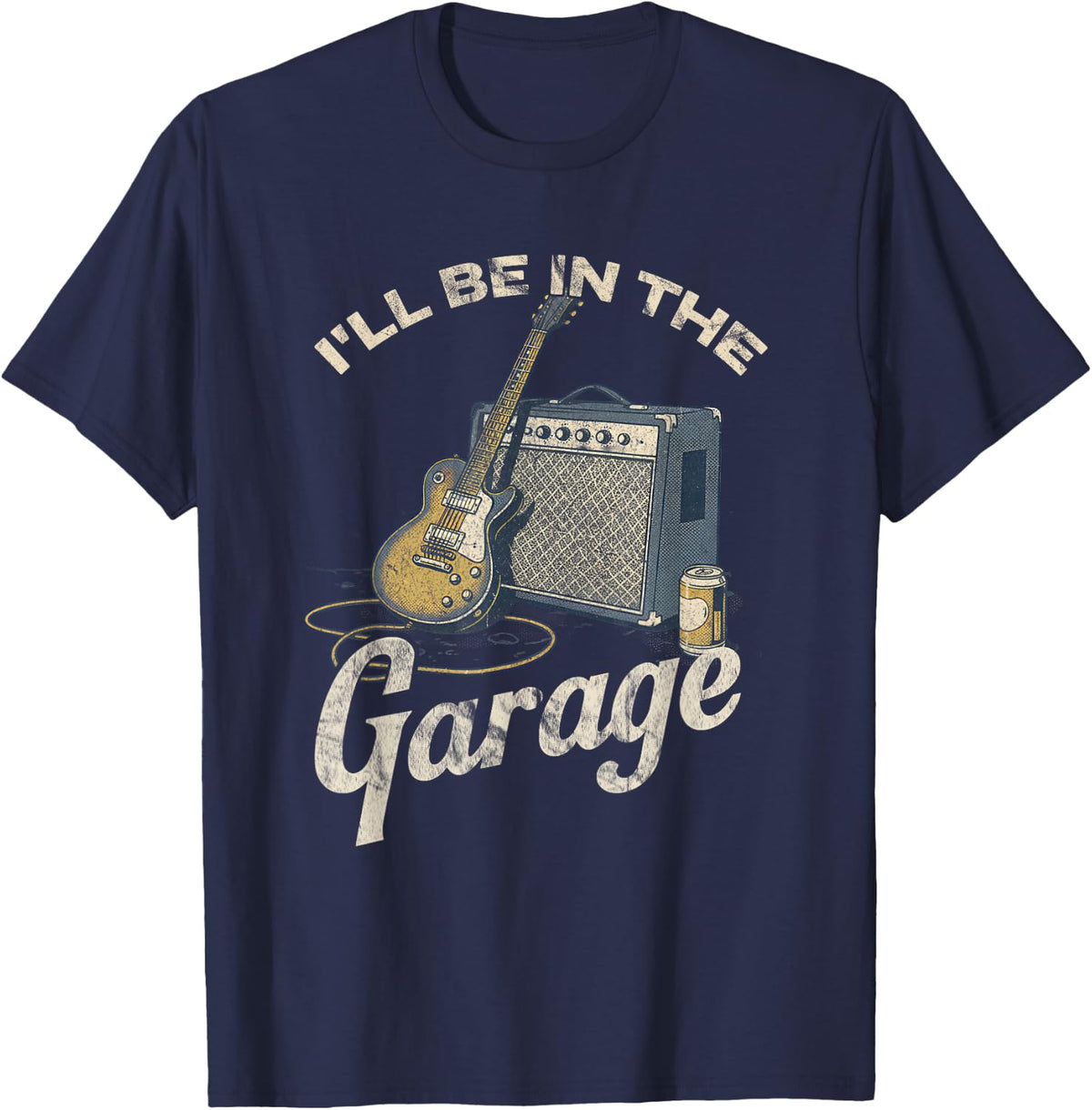Retro Guitarist Dad Music Lover Design Funny Guitar Player T-Shirt - Navy Blue