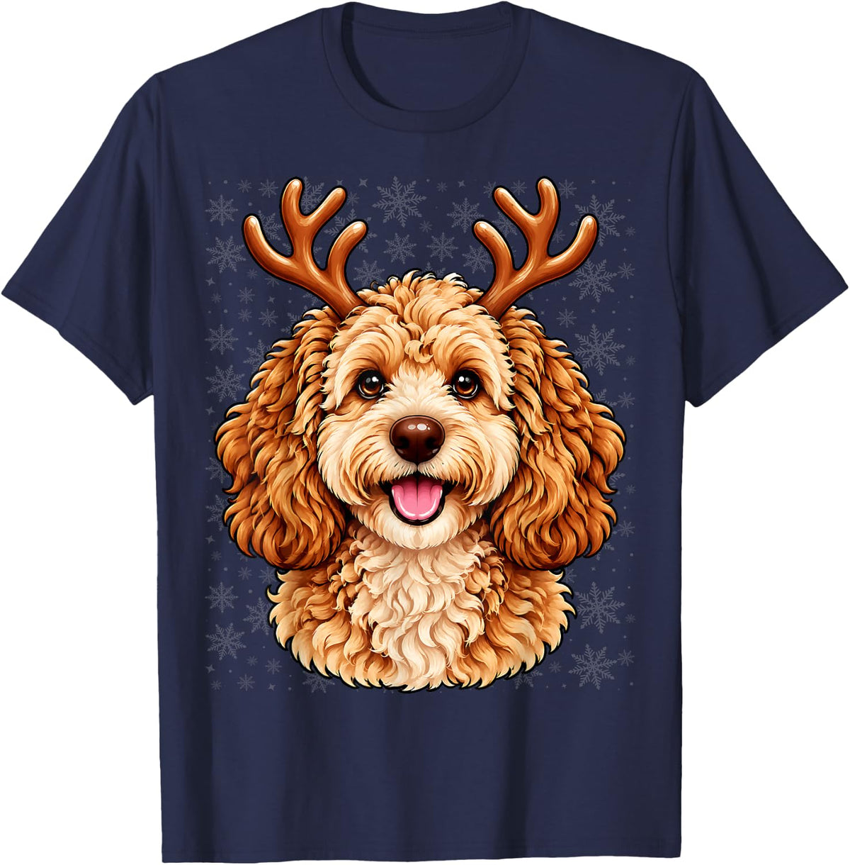 Goldendoodle Christmas Reindeer Antlers Winter Dog T-Shirt - Navy Blue