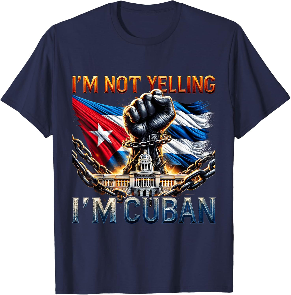 National Hispanic Heritage Month Cuban Flag Cuba T-Shirt - Navy Blue