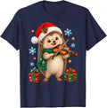Christmas Violin Hedgehog Design for Kids and Teens T-Shirt - Navy Blue