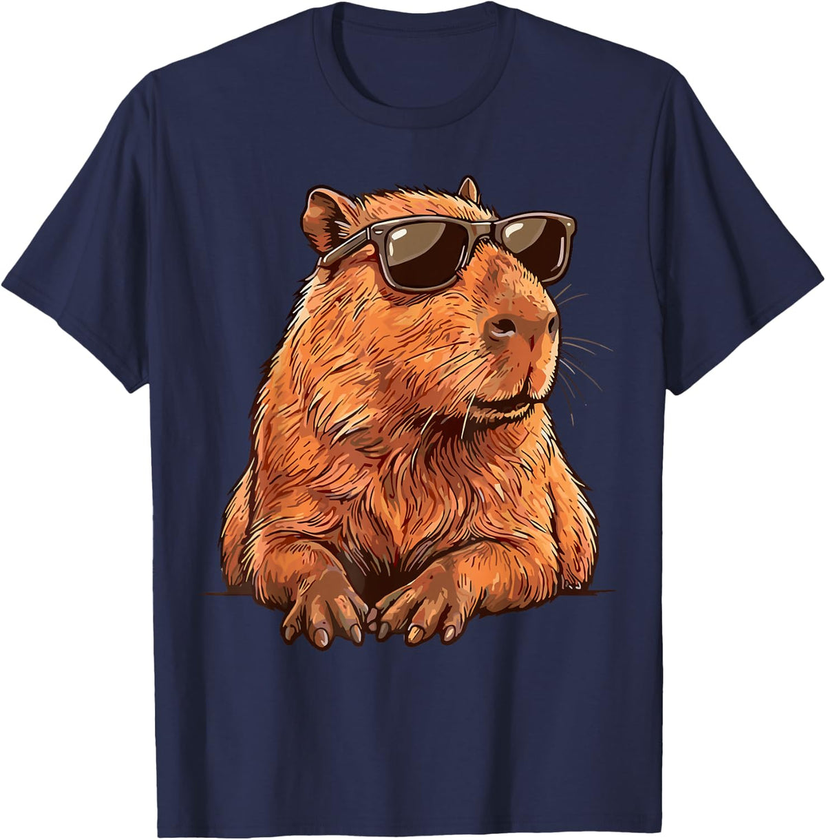 Cool Capybara with Sunglasses T-Shirt Tee for Kids Boys Girls Men Women - Navy Blue