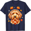 Cute Goldendoodle Fall Pumpkin Dog Lover Cozy Thanksgiving T-Shirt - Navy Blue