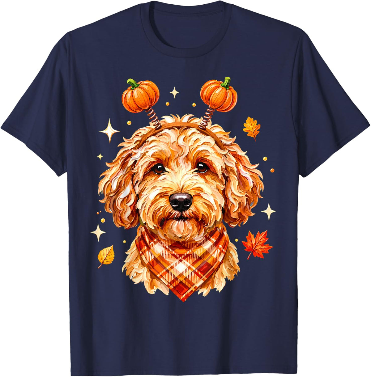 Cute Goldendoodle Fall Pumpkin Dog Lover Cozy Thanksgiving T-Shirt - Navy Blue