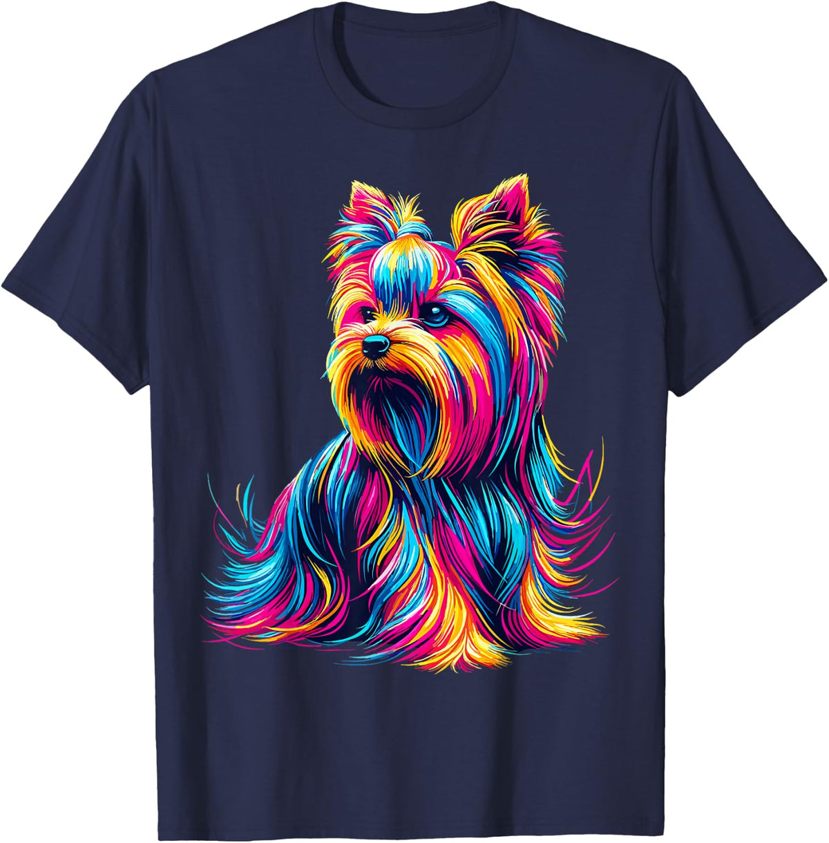 Yorkshire Terrier Colourful Yorkie T-Shirt - Navy Blue