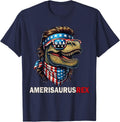 Amerisaurus T-Rex Patriotic USA Flag 4th of July Dinosaur T-Shirt - Navy Blue