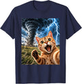 Cat Tornado Selfie Meme Weather Meteorologist Storm Chasing T-Shirt - Navy Blue