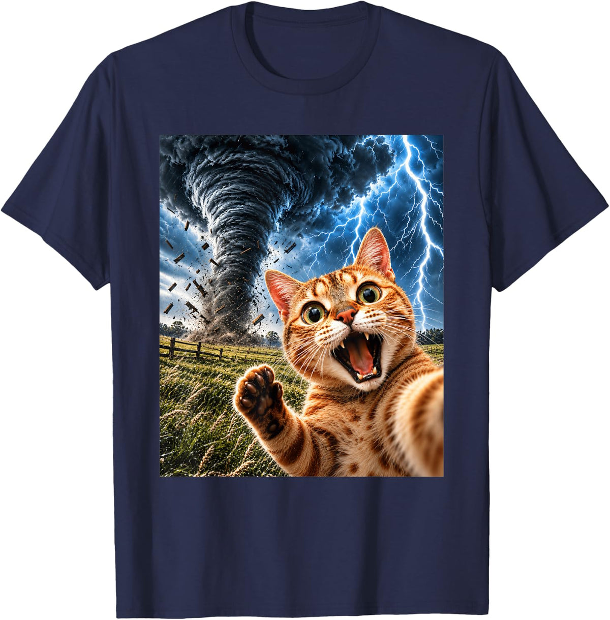 Cat Tornado Selfie Meme Weather Meteorologist Storm Chasing T-Shirt - Navy Blue