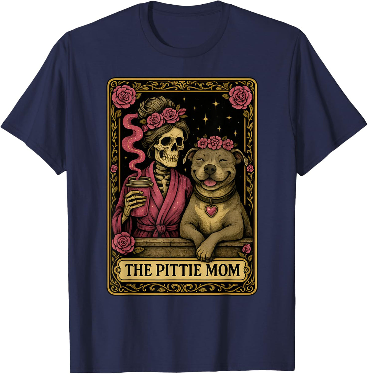 The Pittie Mom Tarot Card Cute Pit Bull Smiling Pitbull Love T-Shirt - Navy Blue