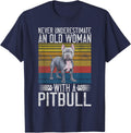 Never underestimate an old Woman with a Pitbull T-Shirt - Navy Blue