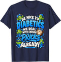 Be Nice to Diabetics Cactus Hedgehog Blue Diabetes Awareness T-Shirt - Navy Blue