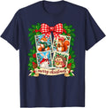 Christmas Cute Fox Squirrel Rabbit Hedgehog Stamp Collage T-Shirt - Navy Blue