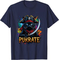 Cat Purrate Cat Kitty Lover Adventure Memes Cat Pirates T-Shirt - Navy Blue