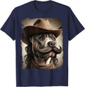 Cowboy Pitbull Funny Dog Meme T-Shirt - Navy Blue