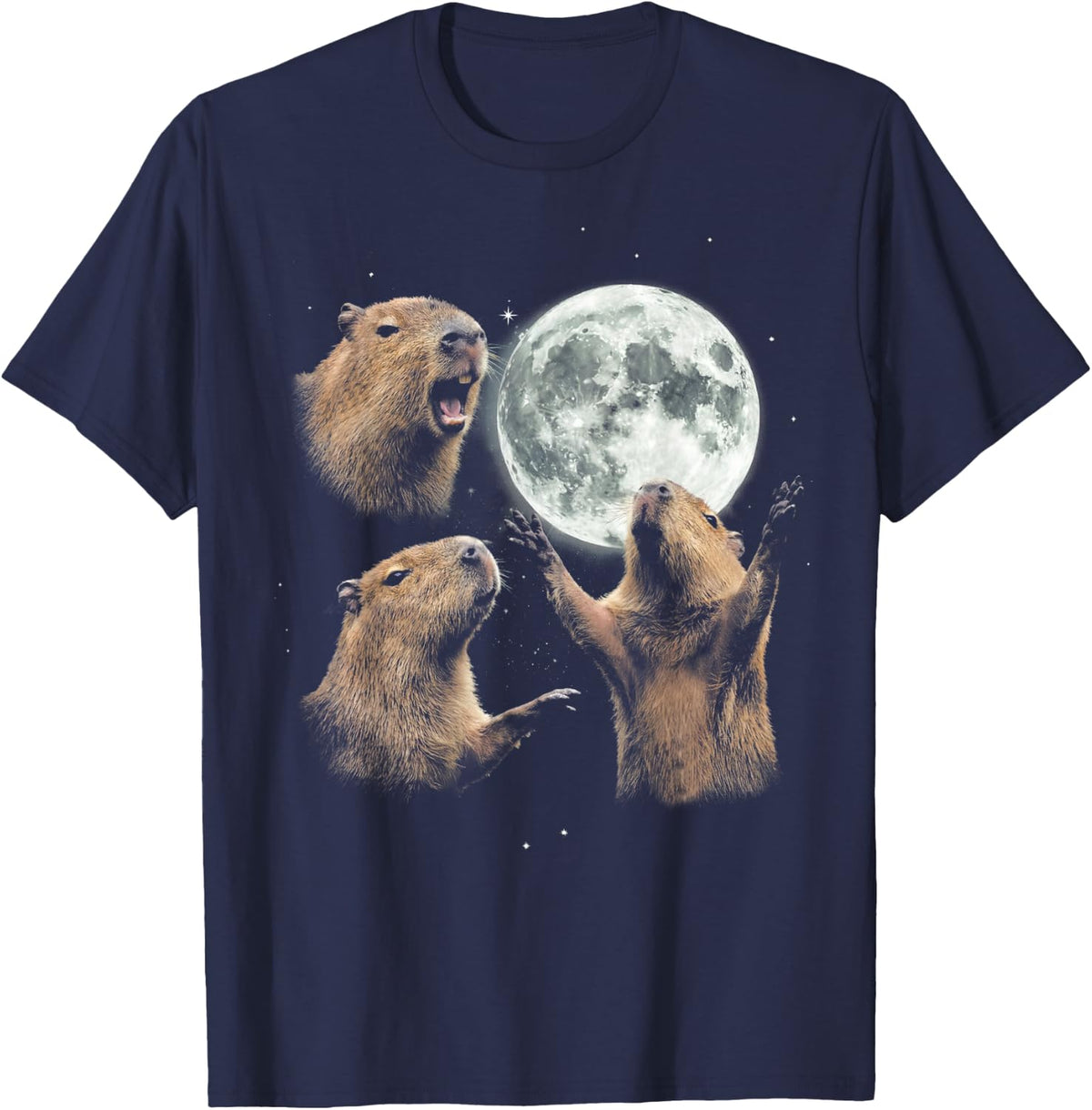 Funny Capybara Howling at Moon Vintage 90s Graphic T-Shirt - Navy Blue