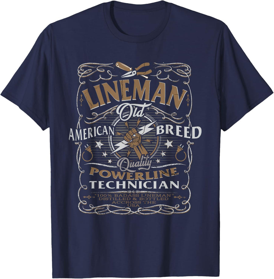 Electric Lineman Power Cable American Gift T-Shirt - Navy Blue