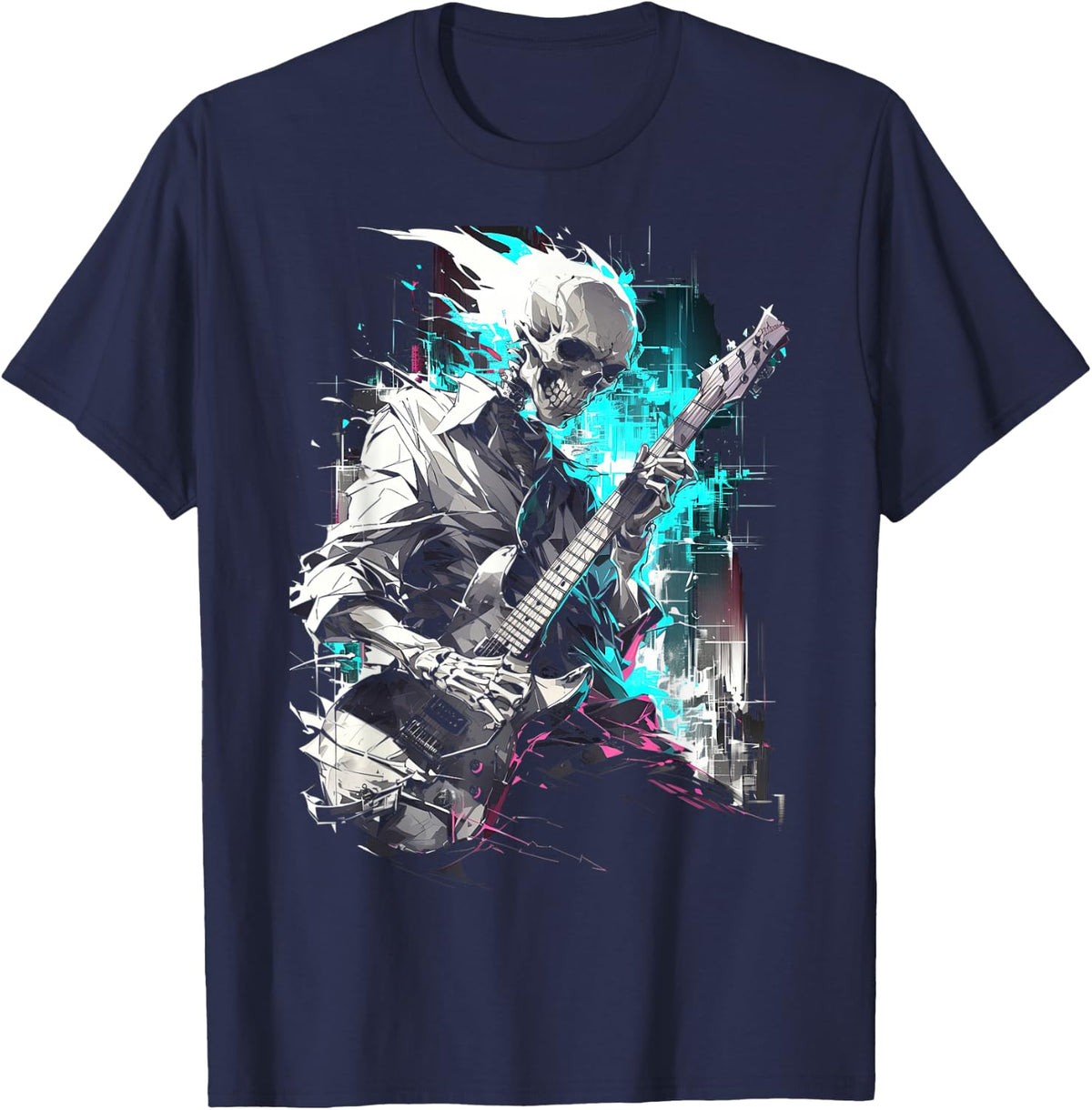 Skeleton playing guitar ,Rock Star Shredding Guitar T-Shirt - Navy Blue